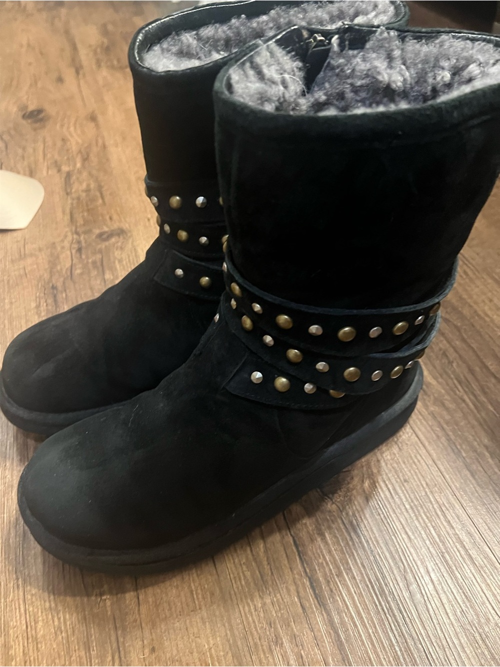 UGG Austin Clovis Black Suede Studded Mid-Calf Boots Size 9 RARE 3329 Y2K